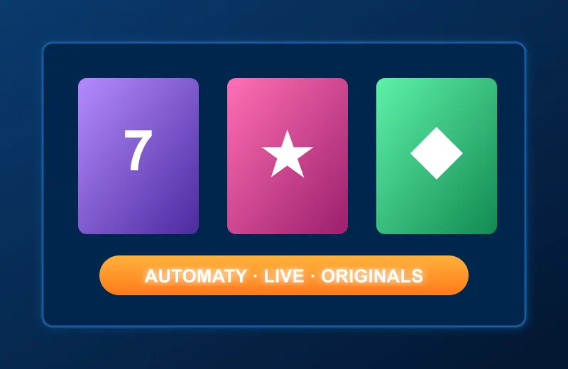 Trzy neonowe kafelki automatów w lobby AMPM Kasyno